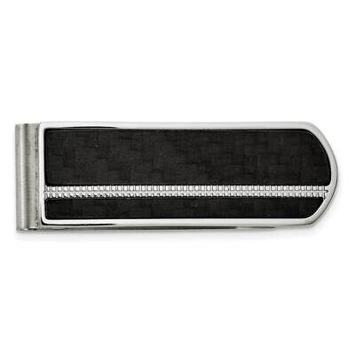 Polished Black Carbon Fiber Inlay Money Clip Stainless Steel Brushed SRM204 by Chisel, MPN: SRM204,…