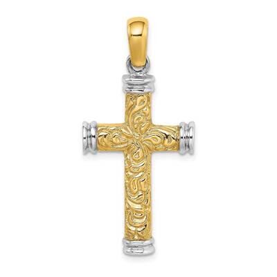 Scroll Double Endcaps Cross Charm 14k Gold Rhodium K9746, MPN: K9746, 196904170007