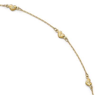 Leslie&#39;s Diamond-cut Heart with 1 inch Extender Anklet 9 Inch 14k Gold Polished HB-LF651-9, MPN: LF…