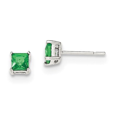 Green Glass Post Earrings Sterling Silver Polished QE12366, MPN: QE12366, 883957804507
