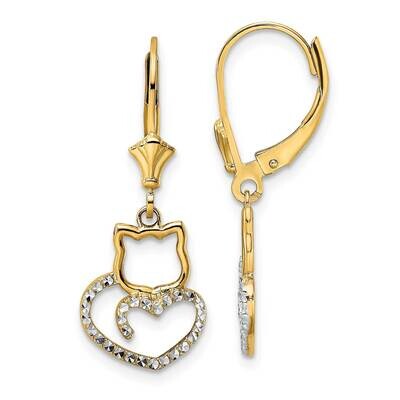 Cat Heart Leverback Earrings 14k Gold &amp; White Rhodium Diamond-Cut TM806, MPN: TM806, 191101801273