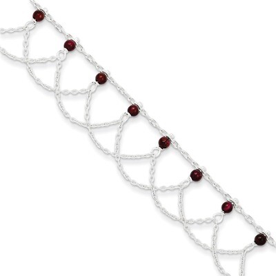 10 Inch Rhodolite Garnet Anklet Sterling Silver Rhodium-plated QG1413-10, MPN: QG1413-10, 191101275…
