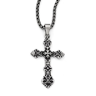 Polished and Antiqued Cross Necklace - Stainless Steel SRN1975-24 by Chisel, MPN: SRN1975-24, 19110…