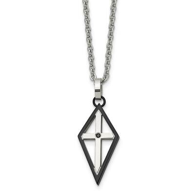 Black IP-plated Cross CZ Stone Stone Polished Necklace Stainless Steel SRN1602-20 by Chisel, MPN: S…