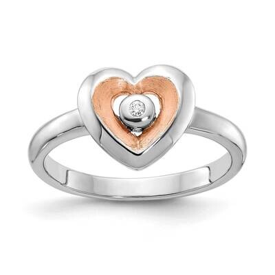 Rose Gold-Plated Polished Satin Diamond Heart Rin Sterling Silver Rhodium-Plated QR7194-6, MPN: QR7…