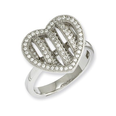 CZ Brilliant Embers Polished Heart Ring Sterling Silver QMP121-6