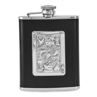 Black Leather King of Hearts 6oz Flask Silver-tone GM20773, MPN: GM20773, 788089101138