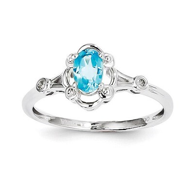 Light Swiss Blue Topaz &amp; Diamond December Ring Sterling Silver QBR21DEC, MPN: QBR21DEC, 883957354187
