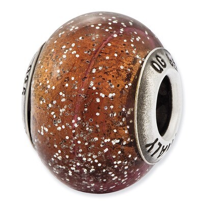 Light Brown with Silver Glitter Glass Bea - Sterling Silver QRS2558, MPN: QRS2558, 883957056340