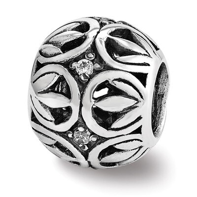 Synthetic Diamond Leaf Filigree Bead - Sterling Silver QRS3535, MPN: QRS3535, 886774963457