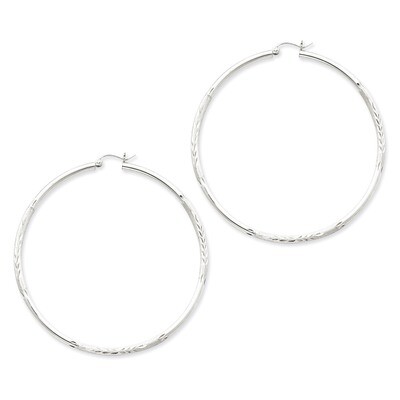 2.50mm Satin Diamond-cut Hoop Earrings Sterling Silver Rhodium-plated QE3551, MPN: QE3551, 88395792…