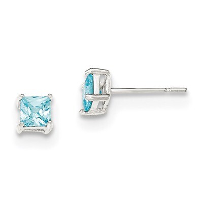 Light Blue CZ Diamond Post Earrings Sterling Silver Polished QE12372, MPN: QE12372, 883957812069