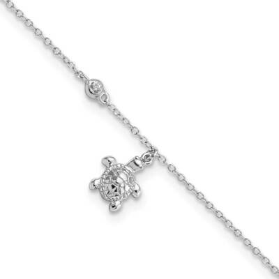CZ Diamond Turtle 9 Inch Plus 1 Inch Extender Anklet Sterling Silver Rhodium-Plated Polished QG5756…