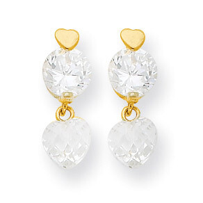 Synthetic Diamond Heart Dangle Post Earrings - 14k Gold SE2157 by Madi K, MPN: SE2157, 191101855856