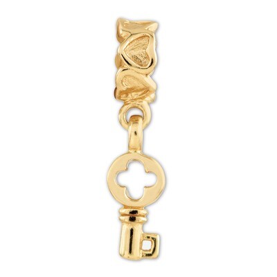 Gold-plated Key Dangle with Hearts Bead - Sterling Silver QRS481GP, MPN: QRS481GP, 883957466729