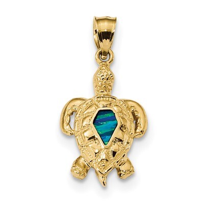 Created Blue Opal Turtle Pendant 14k Gold Polished K6037, MPN: K6037, 883957223605