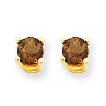 4mm Round Smokey Quartz Earrings 14k Gold XE71SQ, MPN: XE71SQ, 883957097022