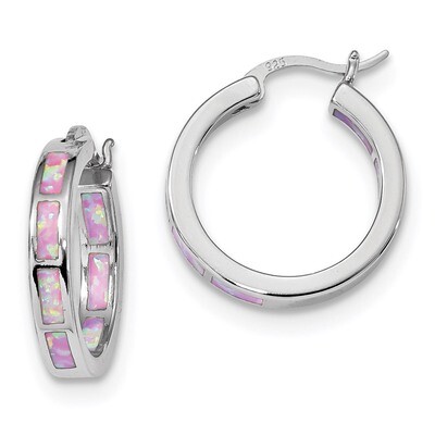 Pink Created Opal In &amp; Out Hoop Earringss Sterling Silver Rhodium-plated QE14047, MPN: QE14047, 883…