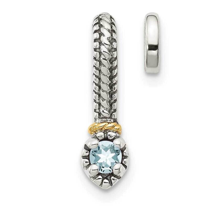 Aquamarine Chain Slide Pendant Sterling Silver with 14k Gold Polished QTC1707