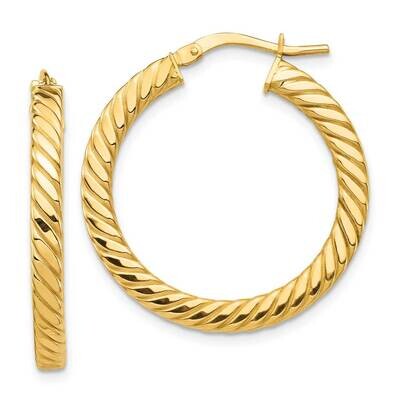 Twisted 3mm Square Tube Hoop Earrings 14k Gold Polished  TF1392, MPN: TF1392, 191101986956
