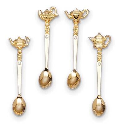 Set of 4 Gold Plated Teapot Spoons with Crystals GM22347, MPN: GM22347, 15227876260