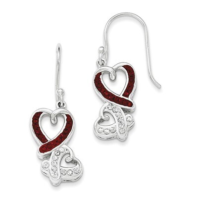 Red and White Crystal Two Heart Earrings Sterling Silver QE12551