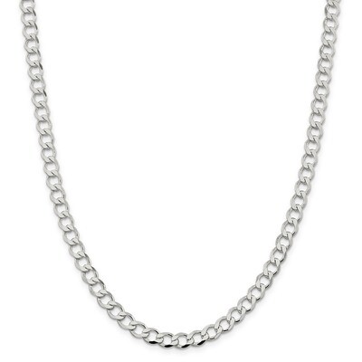 24 Inch 6.4mm Polished Flat Curb Chain Sterling Silver QLFB150-24, MPN: QLFB150-24, 883957906065