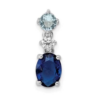 CZ Diamond and Blue Glass Pendant Sterling Silver Rhodium-Plated QP5607, MPN: QP5607,