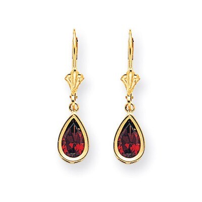 8x5mm Pear Garnet Leverback Earrings 14k Gold XLB103GA, MPN: XLB103GA, 883957118529