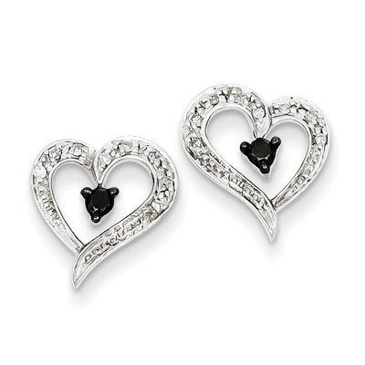 Black and White Diamond Heart Post Earrings Sterling Silver QE7872, MPN: QE7872, 886774310633