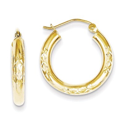 Diamond Cut 3x20mm Hollow Tube Hoop Earrings 10k Gold 10TC344, MPN: 10TC344, 883957430164