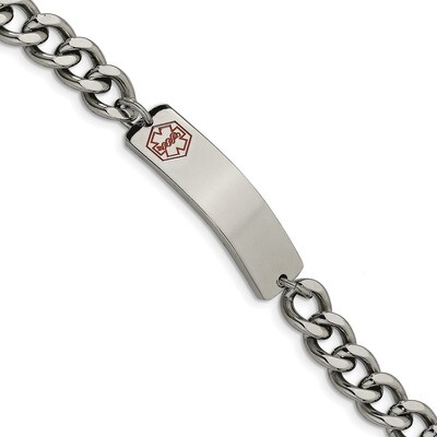 Red Enamel 9.5 Inch Medical ID Bracelet Stainless Steel Polished SRB558-9.5 by Chisel, MPN: SRB558-…