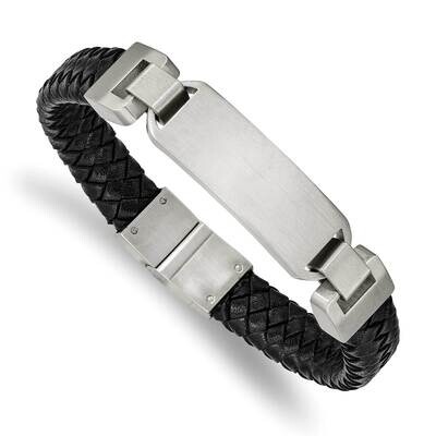 Black Leather 8.5 Inch Id Bracelet Stainless Steel Brushed SRB2399-8.5, MPN: SRB2399-8.5, 191101859…