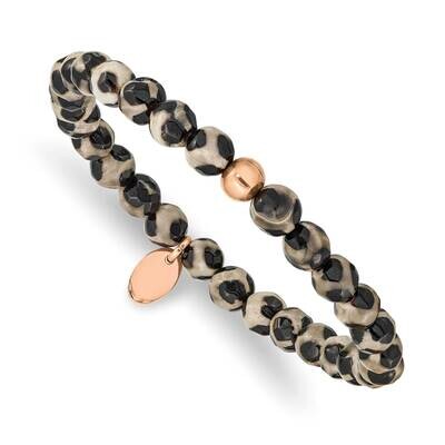 Rose Ip Black and White Agate Stretch Bracelet Stainless Steel Polished SRB2341, MPN: SRB2341, 1911…