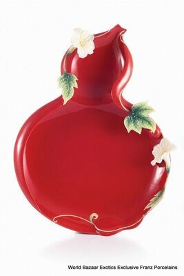 Franz Porcelain Calabash Design Sculptured Porcelain Large Tray With Wood Easel FZ02512, MPN: FZ025…