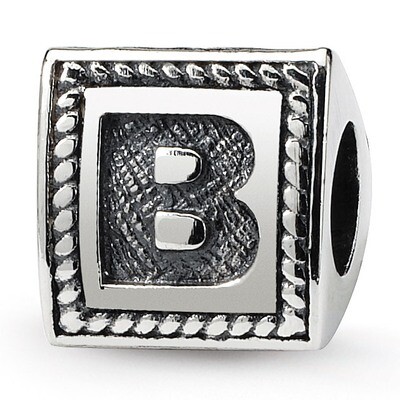 Letter B Triangle Block Bead - Sterling Silver QRS1429B, MPN: QRS1429B, 883957304519