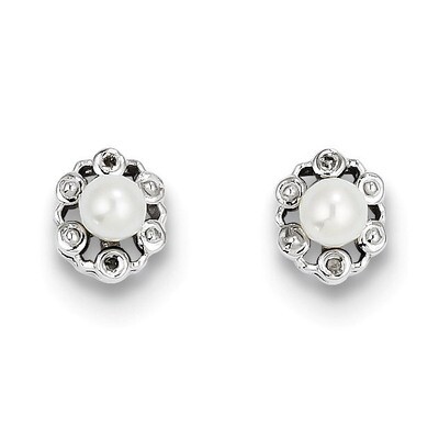 Pearl &amp; Diamond June Earrings Sterling Silver Cultured QBE22JUN, MPN: QBE22JUN, 883957597249