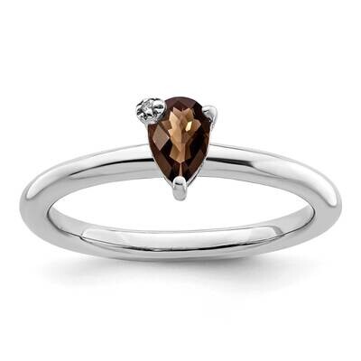 Pear Smoky Quartz &amp; White Topaz Ring Sterling Silver Rhodium-Plated QR7422SQ, MPN: QR7422SQ,