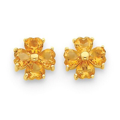 Heart-shaped Citrine Flower Post Earrings 14k Gold XE1938CI, MPN: XE1938CI, 883957414331