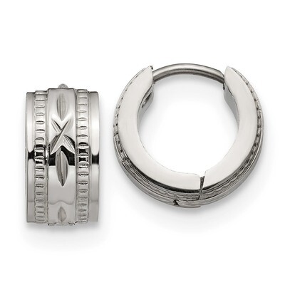 Patterned Hinged Hoop Earrings Stainless Steel SRE1320 by Chisel, MPN: SRE1320, 191101499524