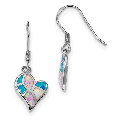 White/Pink/Blue Created Opal Heart Earrings Sterling Silver Rhodium QE14040, MPN: QE14040, 19110131…
