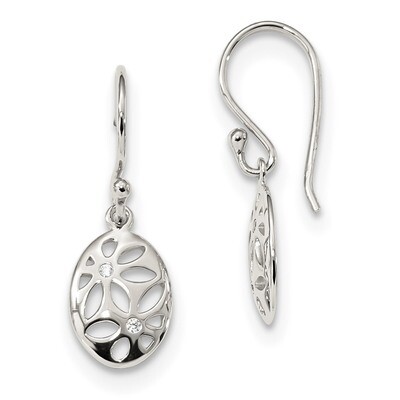 CZ Diamond Flower Dangle Earrings Sterling Silver QE13821, MPN: QE13821, 883957899961