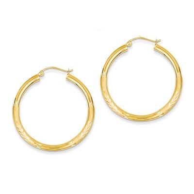 Satin &amp; Diamond-cut 3mm Round Hoop Earrings 14k Gold TC287, MPN: TC287, 883957289571