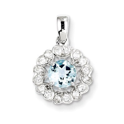 White Topaz Aquamarine Pendant Sterling Silver Rhodium-plated QP3003AQ, MPN: QP3003AQ, 883957481357
