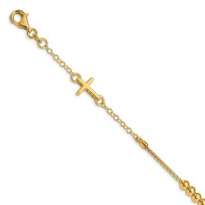 Leslie&#39;s Cross and Beaded Bracelet 14k Gold Polished HB-LF1375-7.5, MPN: LF1375-7.5, 191101745034