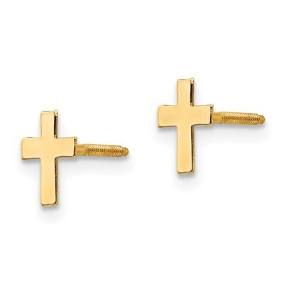Polished Tiny Cross Screwback Earrings - 14k Gold SE301 by Madi K, MPN: SE301, 886774998275
