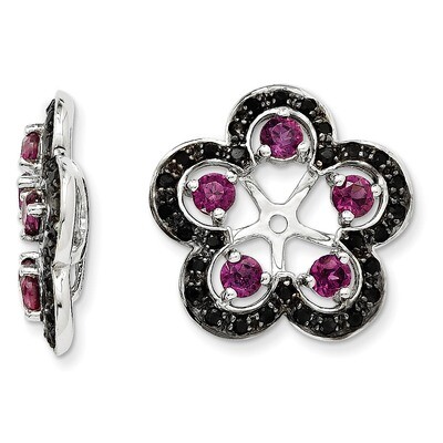 Rhodolite Garnet &amp; Black Sapphire Earring Jacket Sterling Silver Rhodium QJ141JUN, MPN: QJ141JUN, 1…