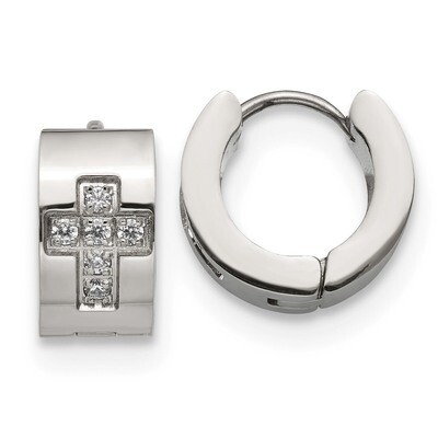 CZ Cross Hinged Hoop Earrings Stainless Steel SRE1317 by Chisel, MPN: SRE1317, 191101499821