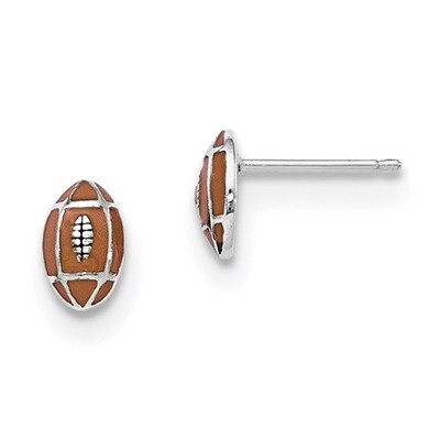 Enamel Football Post Earrings Sterling Silver Rhodium-plated QGK150, MPN: QGK150, 191101111259