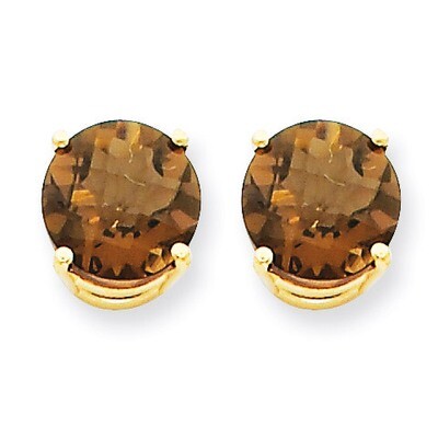 8mm Round Smokey Quartz Earrings 14k Gold XE75CQ, MPN: XE75CQ, 883957098852
